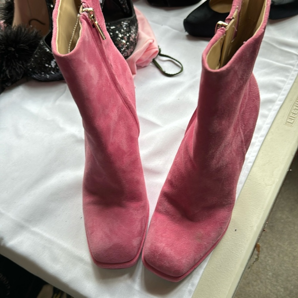 Sam Edelman Pink Velvet Ankle Boots